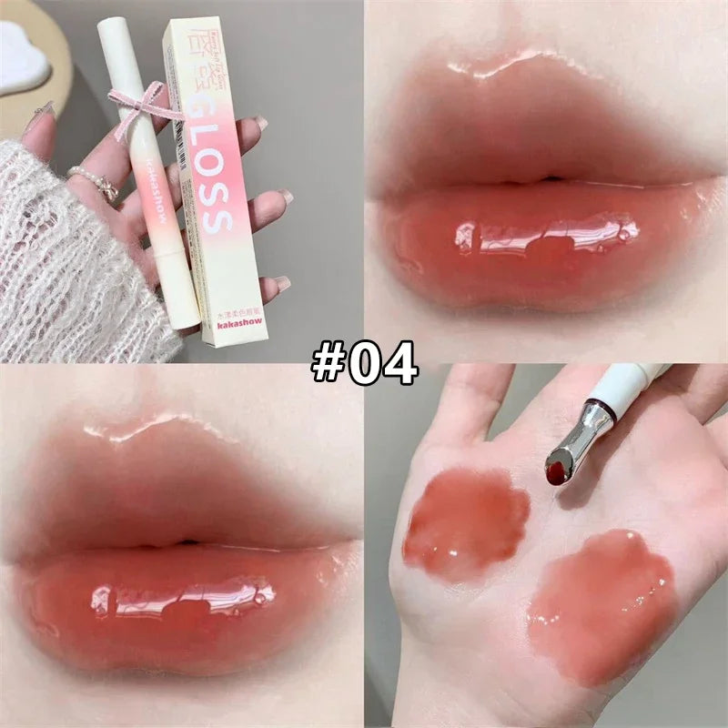 Mirror Watery Lip Gloss - Moisturizing Jelly Lip Tint with Iron Brush