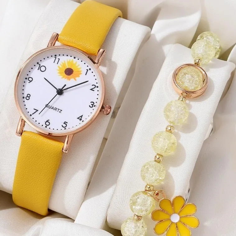 Children's Watch & Bracelet Set - Cute Chrysanthemum Quartz