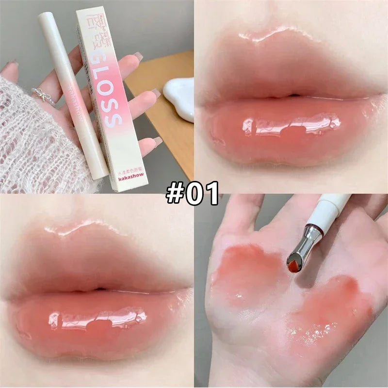 Mirror Watery Lip Gloss - Moisturizing Jelly Lip Tint with Iron Brush