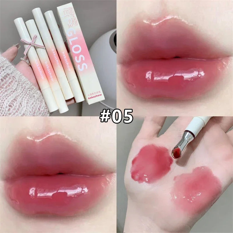 Mirror Watery Lip Gloss - Moisturizing Jelly Lip Tint with Iron Brush