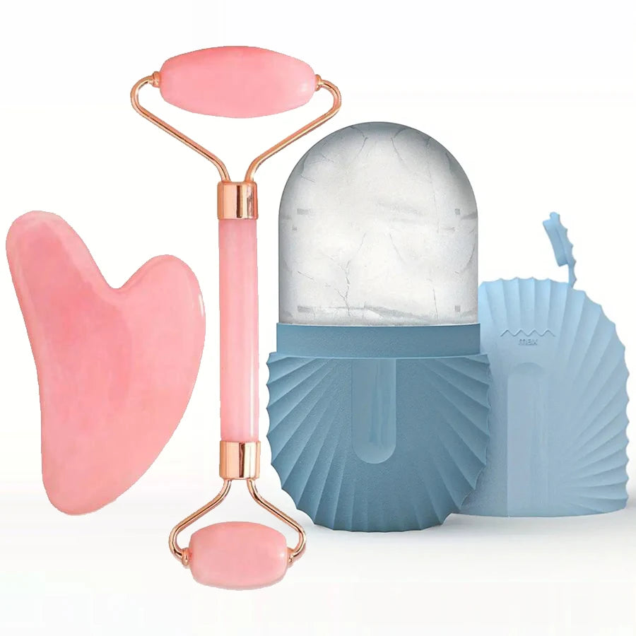 1/2/3pcs Ice Face Roller Facial Ice Roller Set,Facial Massage Roller Tool,Silicone Ice Face Roller,Gua Sha Board Skincare Tool