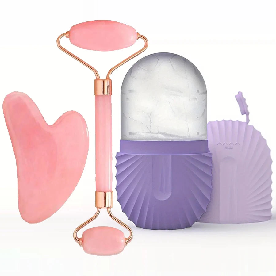 1/2/3pcs Ice Face Roller Facial Ice Roller Set,Facial Massage Roller Tool,Silicone Ice Face Roller,Gua Sha Board Skincare Tool
