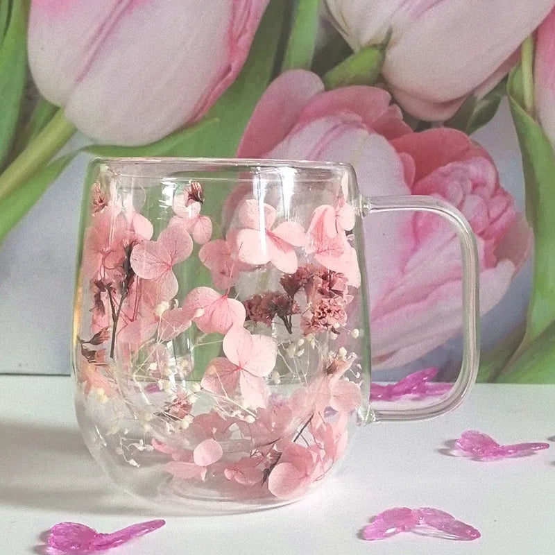 Transparent Coffee Cup - Creative Flower Double Insulated Glass
