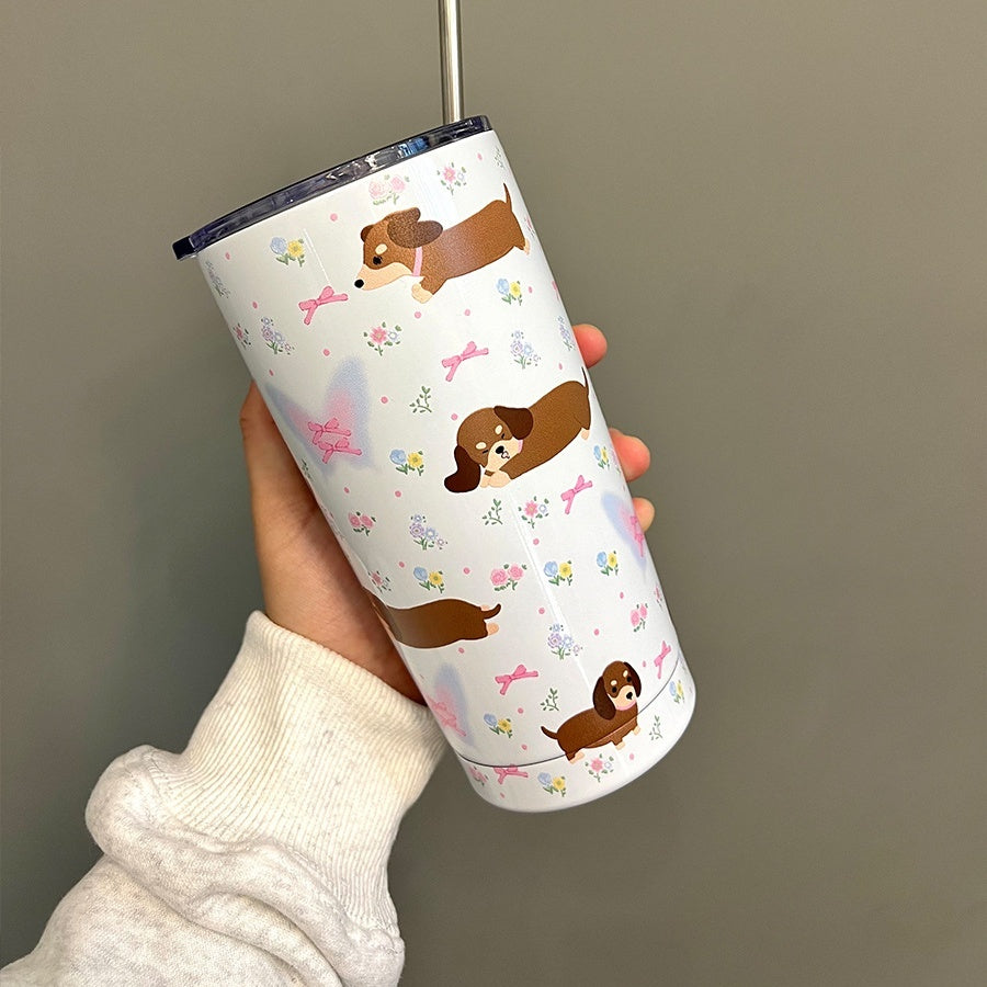Cute Cartoon Floral Stainless Steel Water Cup