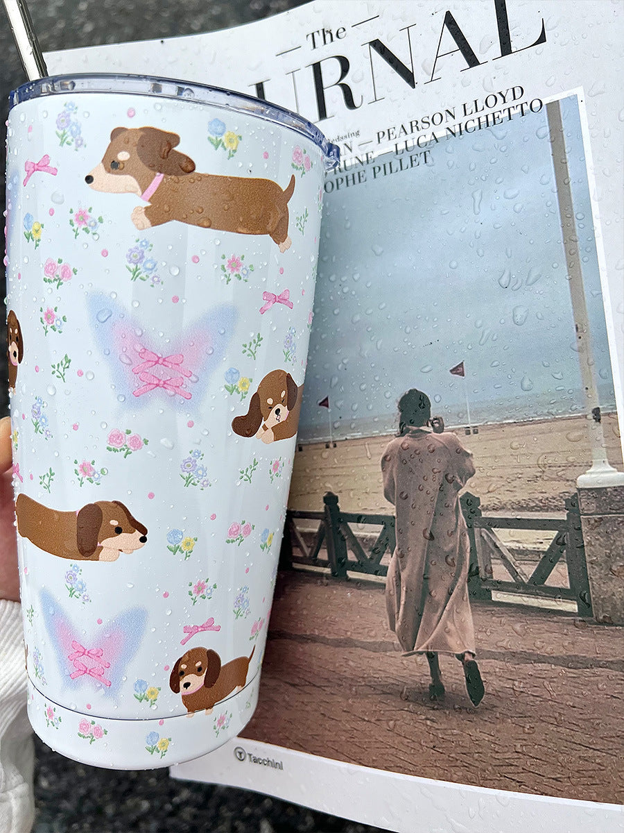 Cute Cartoon Floral Stainless Steel Water Cup