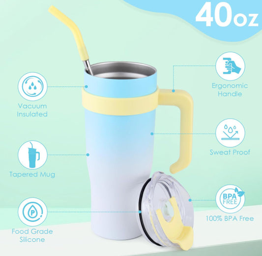 Tumbler With Handle Straw Lid Insulated Vacuum Stainless Steel
