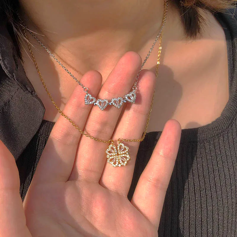 Vintage Lucky Four Leaf Clover Pendant Necklace - Zircon Jewelry
