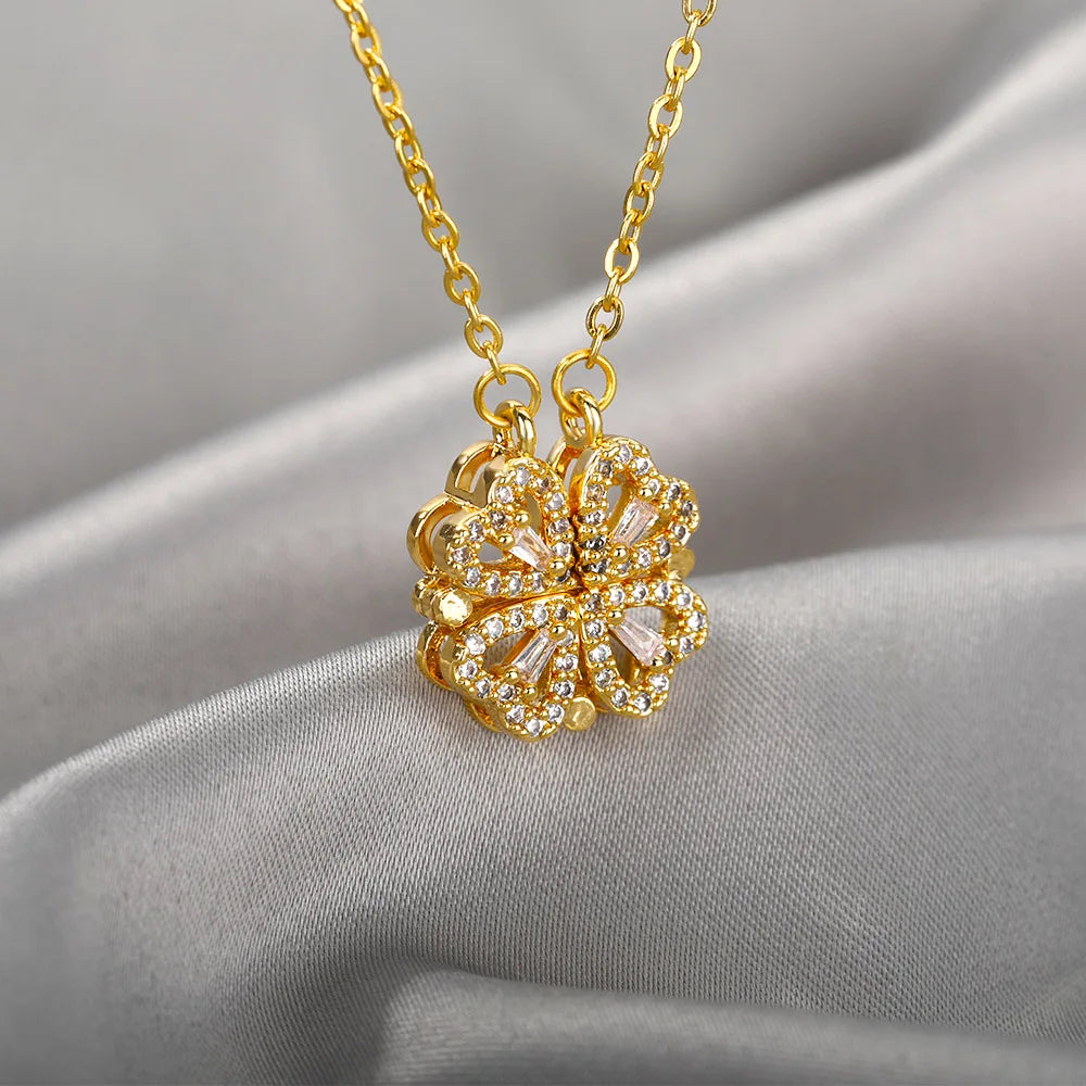 Vintage Lucky Four Leaf Clover Pendant Necklace - Zircon Jewelry