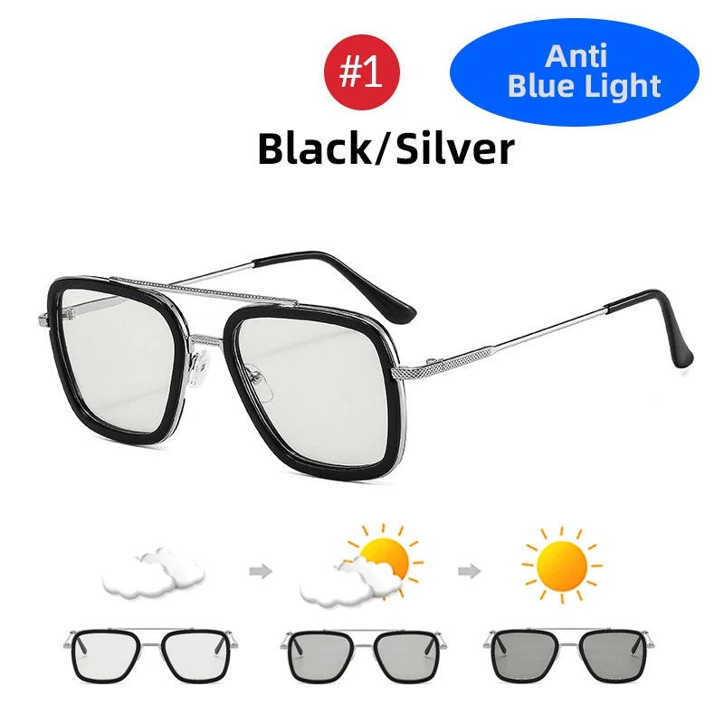 VIVIBEE Square Photochromic Glasses Men Anti Blue Light Blocking Eyeglasses Computer Ray Retro Square Metal Women Eyewear