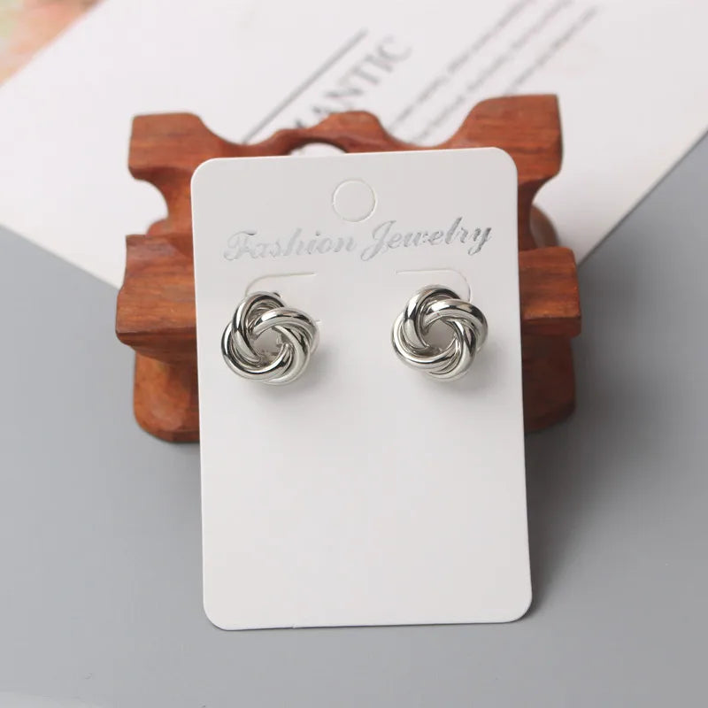 Tiny Gold Stud Earrings - Small Twist Round Fashion Jewelry