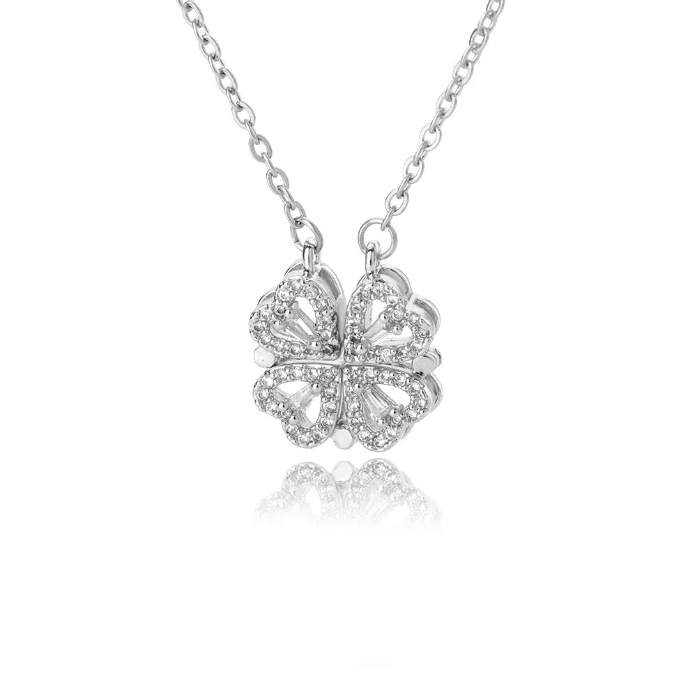 Vintage Lucky Four Leaf Clover Pendant Necklace - Zircon Jewelry