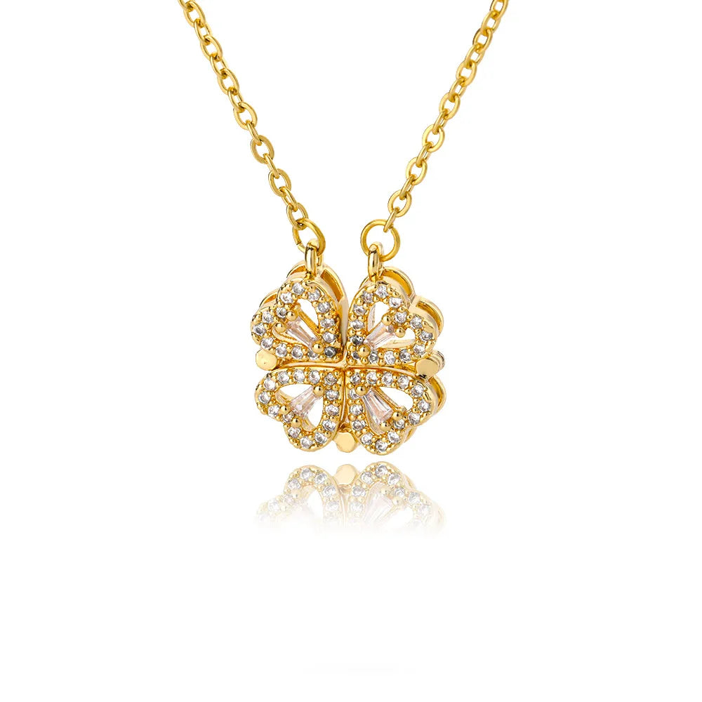 Vintage Lucky Four Leaf Clover Pendant Necklace - Zircon Jewelry