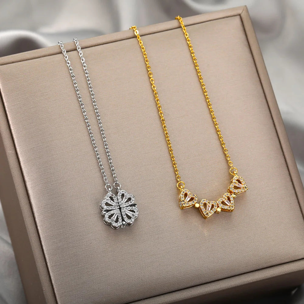 Vintage Lucky Four Leaf Clover Pendant Necklace - Zircon Jewelry