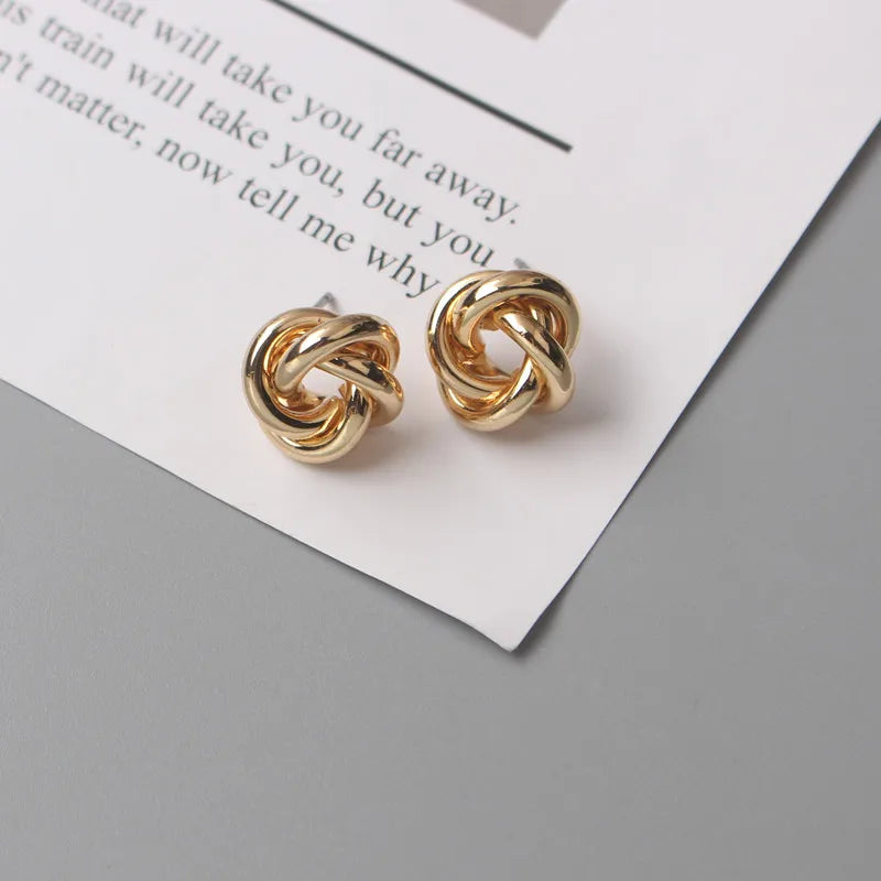 Tiny Gold Stud Earrings - Small Twist Round Fashion Jewelry
