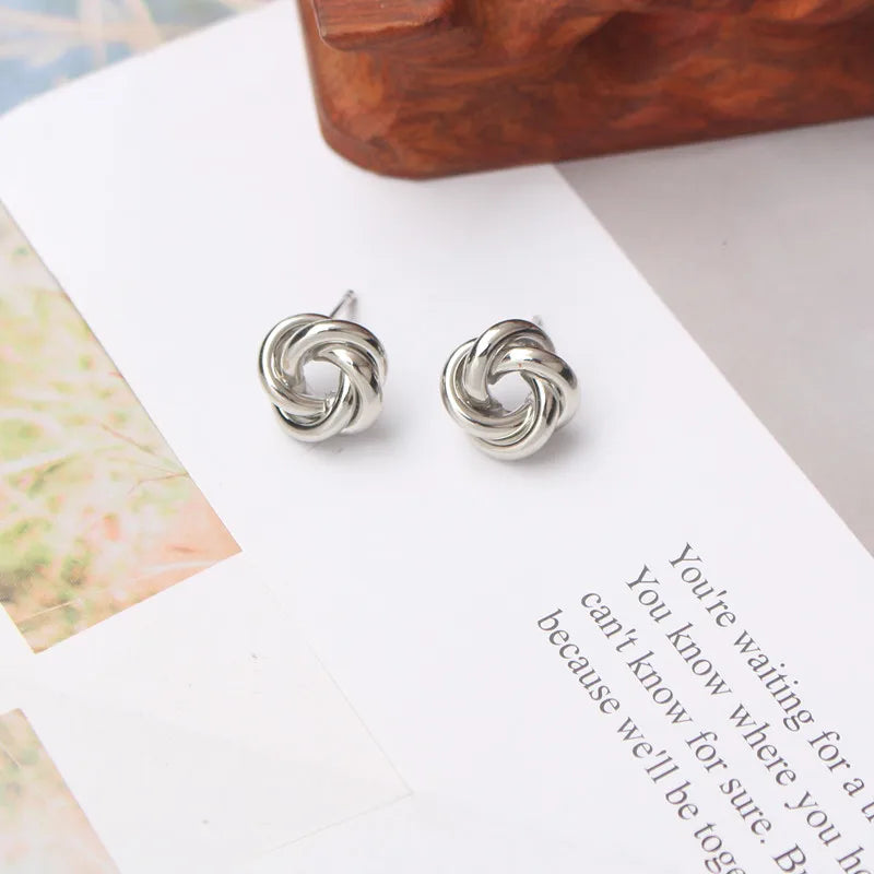 Tiny Gold Stud Earrings - Small Twist Round Fashion Jewelry