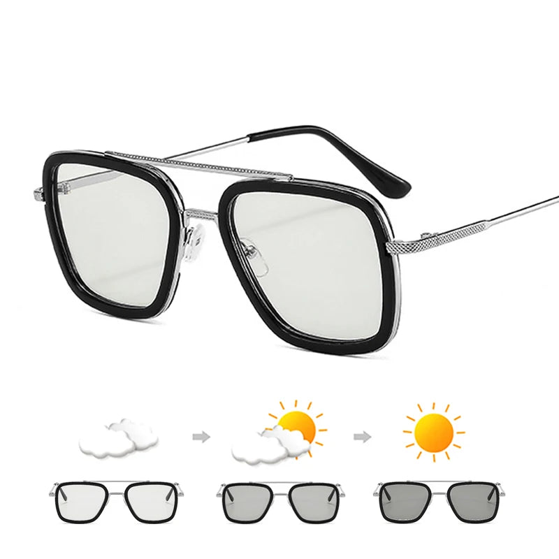 VIVIBEE Square Photochromic Glasses Men Anti Blue Light Blocking Eyeglasses Computer Ray Retro Square Metal Women Eyewear