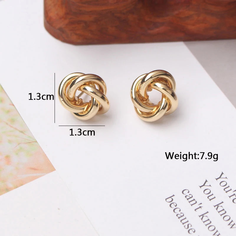 Tiny Gold Stud Earrings - Small Twist Round Fashion Jewelry