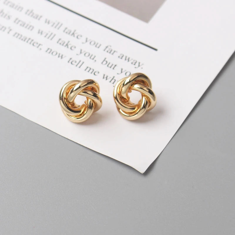 Tiny Gold Stud Earrings - Small Twist Round Fashion Jewelry