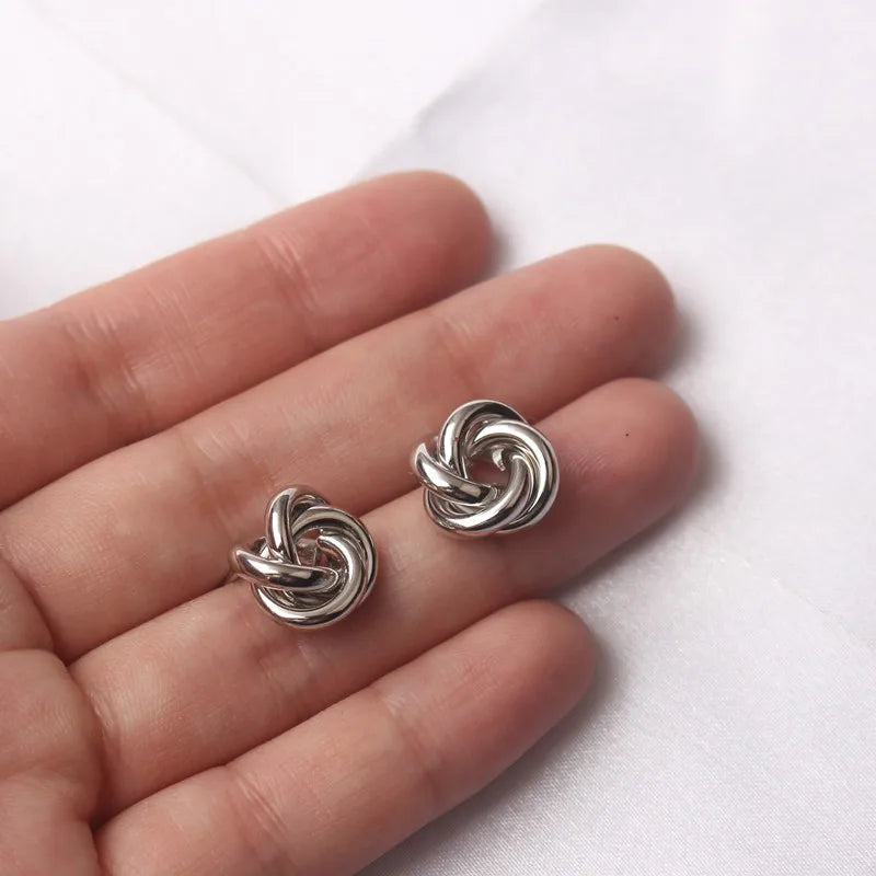 Tiny Gold Stud Earrings - Small Twist Round Fashion Jewelry