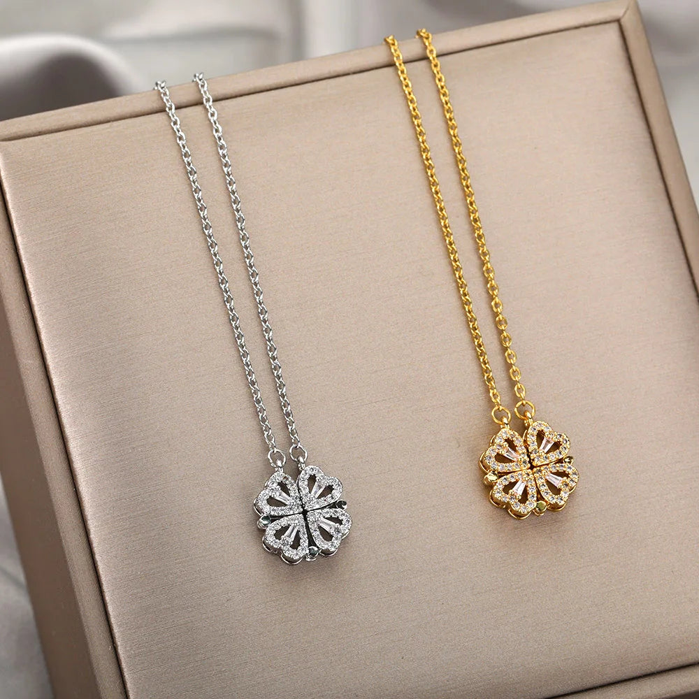 Vintage Lucky Four Leaf Clover Pendant Necklace - Zircon Jewelry