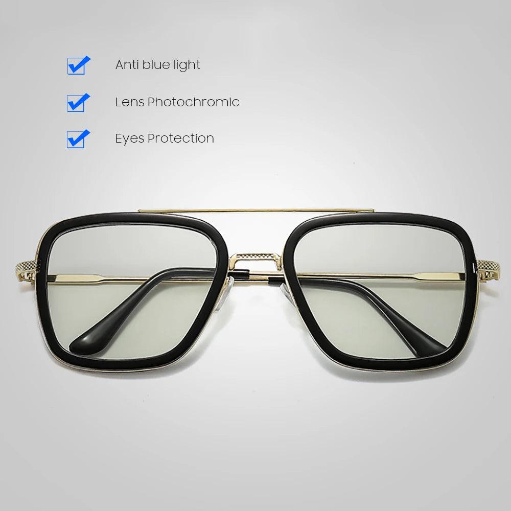 VIVIBEE Square Photochromic Glasses Men Anti Blue Light Blocking Eyeglasses Computer Ray Retro Square Metal Women Eyewear