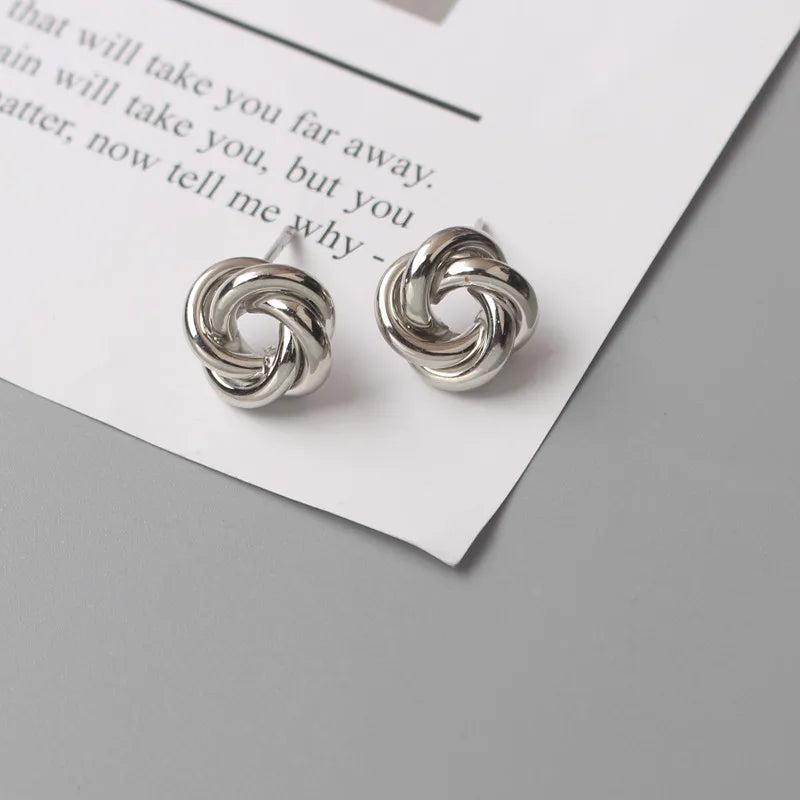 Tiny Gold Stud Earrings - Small Twist Round Fashion Jewelry