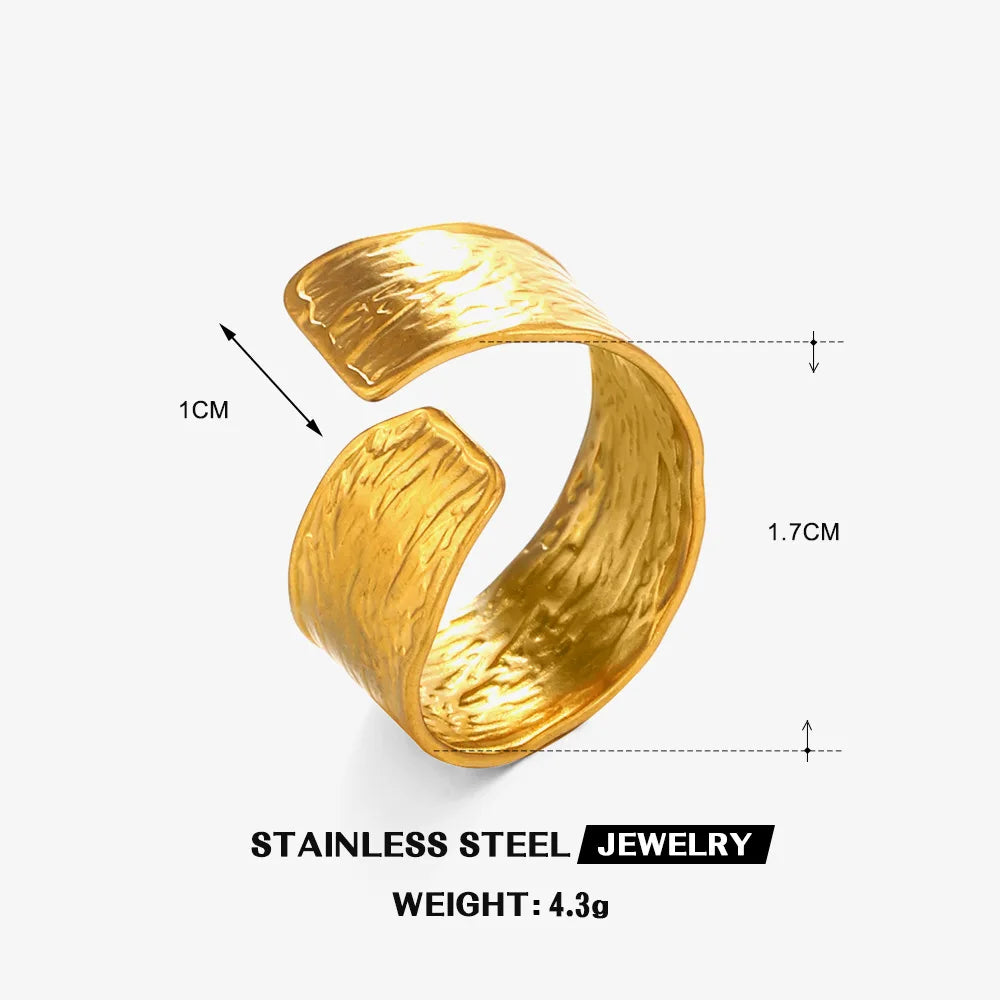 Stainless Steel Wide Geometric Ring - Punk Style Wedding Band
