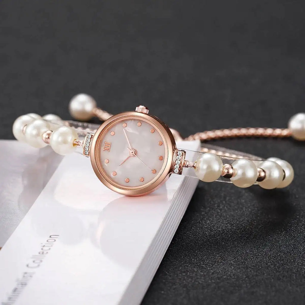 Fashion Women Watches Elegant Pearl Bracelet Band Quartz Wristwatch For Ladies Clock Reloj Mujer（Without Box）