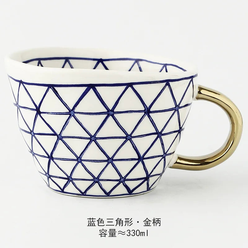 Nordic Hand-painted Simple Large Capacity Water Cup Ceramic Household Breakfast Cup Irregular Office Coffee Cup
