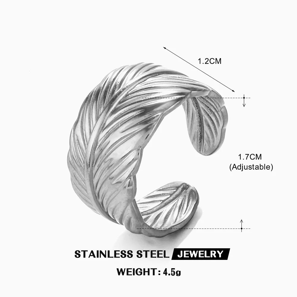 Stainless Steel Wide Geometric Ring - Punk Style Wedding Band