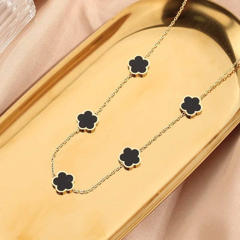3-Piece Lucky Five-Petal Flower Jewelry Set - Necklace Bracelet Earrings