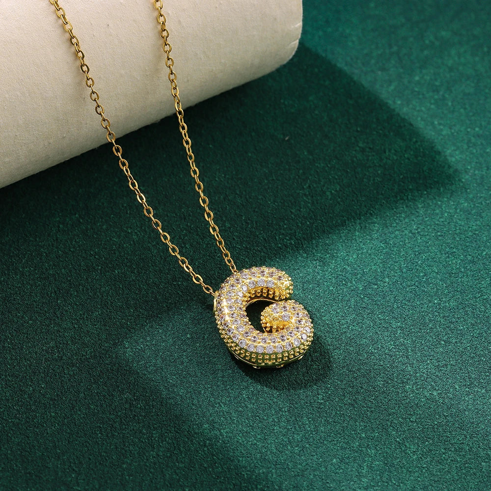 New Trendy Zircon Crystal 26 English Letters Necklaces For Women Female Fashion Stainless Steel Choker Chain Jewelry Wholesale