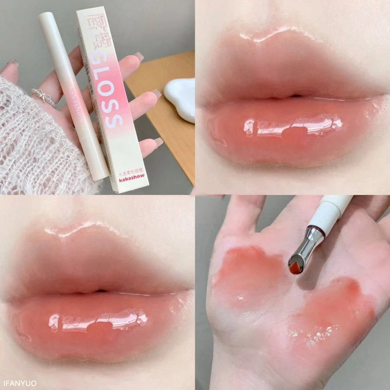 Mirror Watery Lip Gloss - Moisturizing Jelly Lip Tint with Iron Brush
