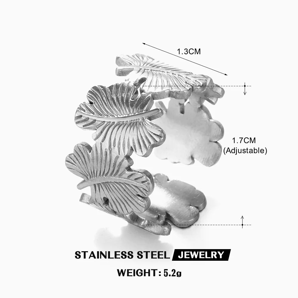 Stainless Steel Wide Geometric Ring - Punk Style Wedding Band