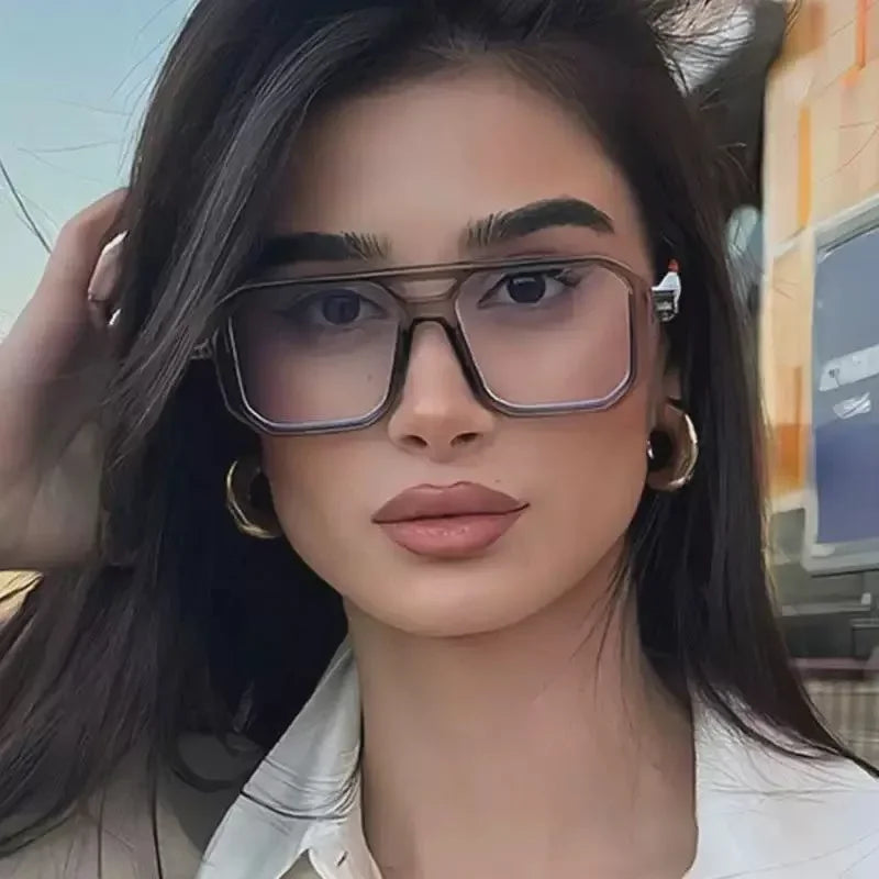 Vintage Brand Designer Square Sunglasses Women For Men Fashion Popular Luxury Sun Glasses Punk Rivet Double Color Eyeglasses