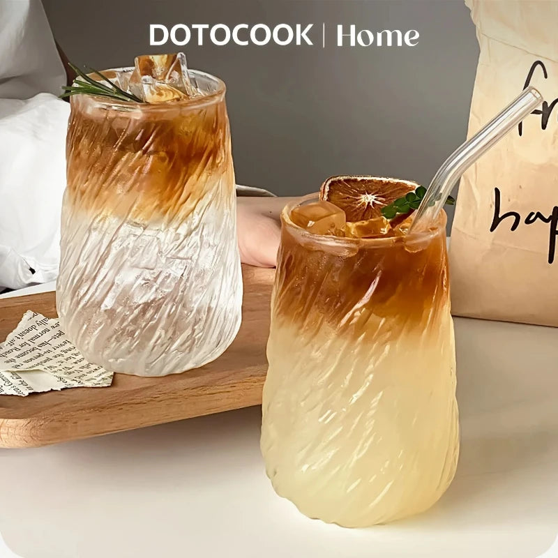 Glass Coffee Mug 400ml Striped Transparent Ice Cup for Tea Juice Milk Mocha Drinkware Kitchen Supplies