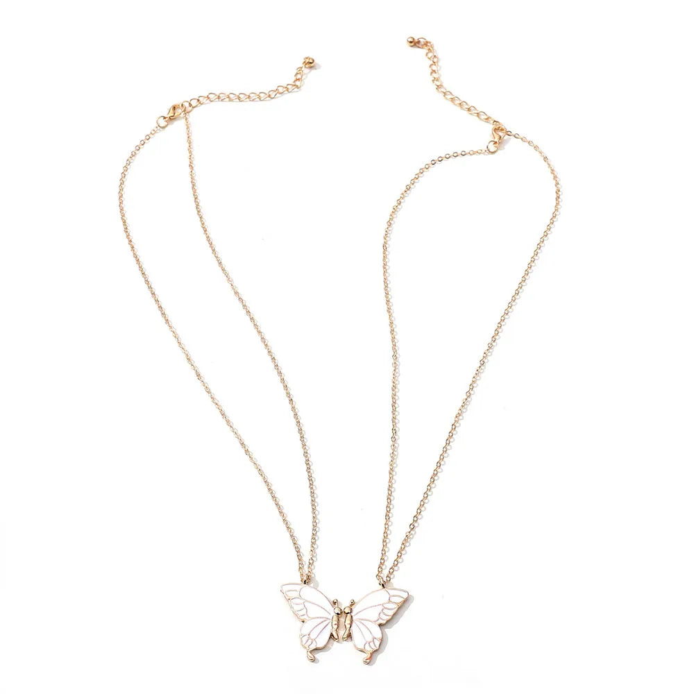 1pair Beauty Butterfly Pendant Necklaces for Women Girl Special Gift for Mother Daughter Fine Chain Chokers for Sister Friend