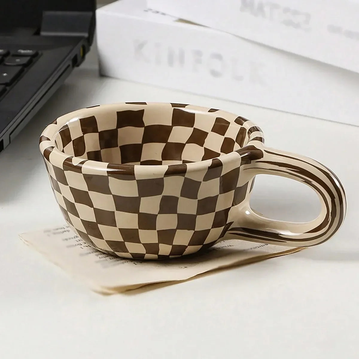 Unique Checkerboard Ceramic Coffee Cup - Perfect Gift