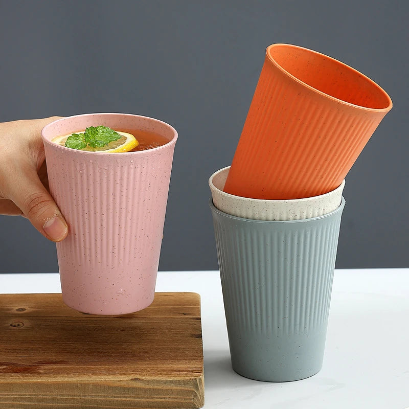 Wheat Straw Stripe Couple Water Cups - Multi-Functional Mug Set