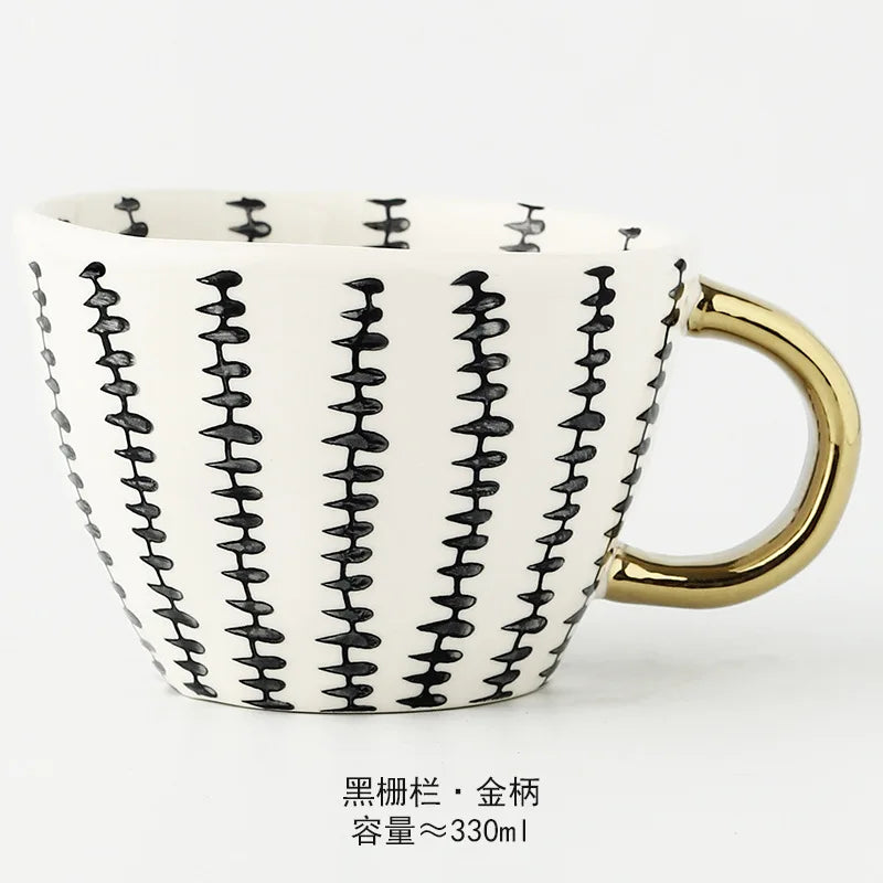 Nordic Hand-painted Simple Large Capacity Water Cup Ceramic Household Breakfast Cup Irregular Office Coffee Cup