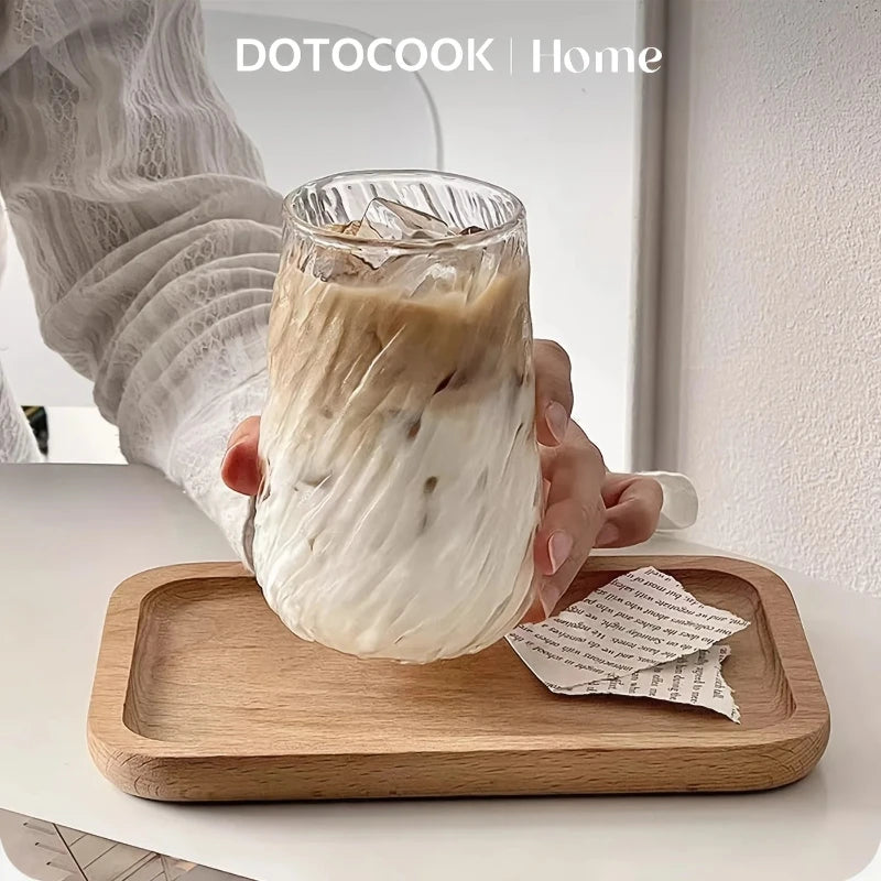 Glass Coffee Mug 400ml Striped Transparent Ice Cup for Tea Juice Milk Mocha Drinkware Kitchen Supplies