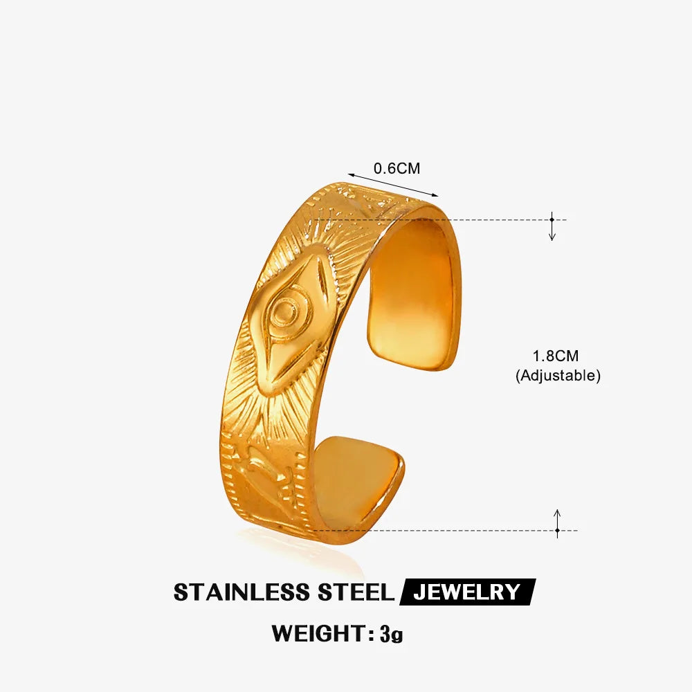 Stainless Steel Wide Geometric Ring - Punk Style Wedding Band