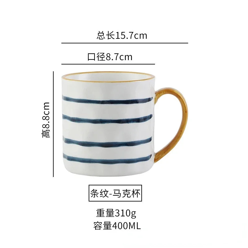 Japanese Hand-Painted Ceramic Mug with Lid & Spoon - Office Coffee Cup