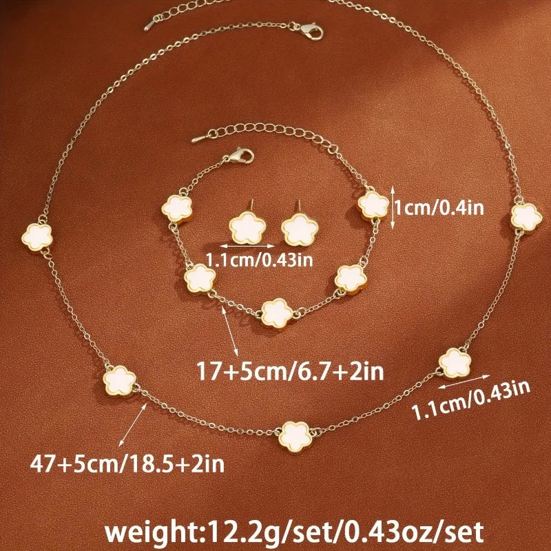 3-Piece Lucky Five-Petal Flower Jewelry Set - Necklace Bracelet Earrings