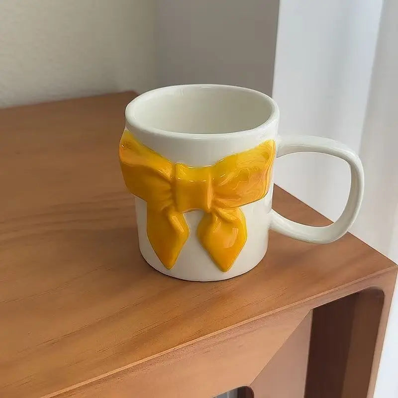 Bowtie Pink Coffee Cup Korean High Beauty Girl Heart Ceramic Mug with Spoon Girl School Home Breakfast Cup Drinkware