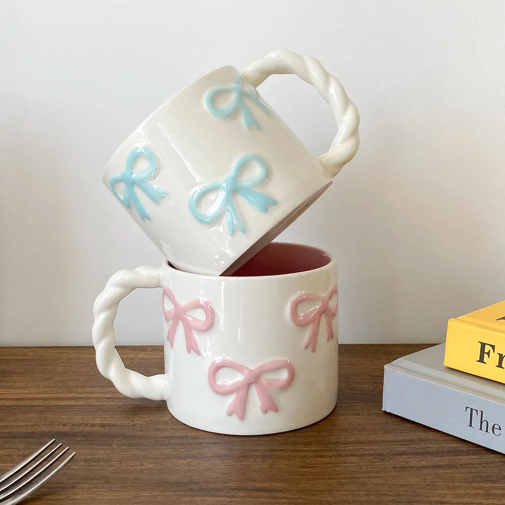 Pink Bow Ceramic Mug - 13.4oz Twist Handle Coffee Cup
