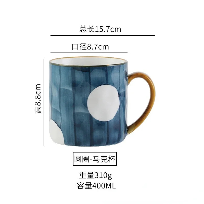 Japanese Hand-Painted Ceramic Mug with Lid & Spoon - Office Coffee Cup