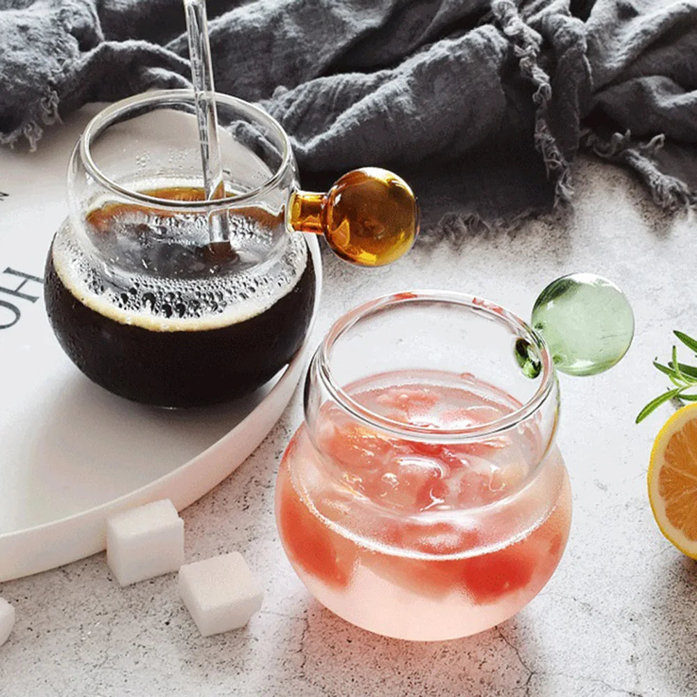 110ML Glass Cup Heat Resistant Espresso Cup Milk Sauce Jug Glass Ball Handle Teacup Wine Beer Glass Breakfast Cup Drinkware