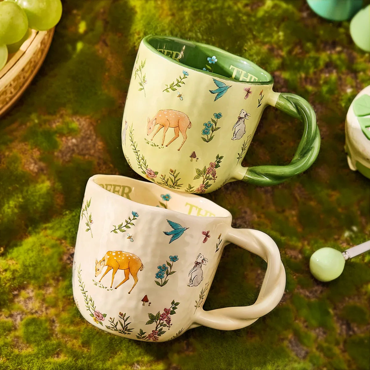 Forest Series Cartoon Ceramic Mug Creative Fried Dough Twists Handle Cartoon Coffee Cup