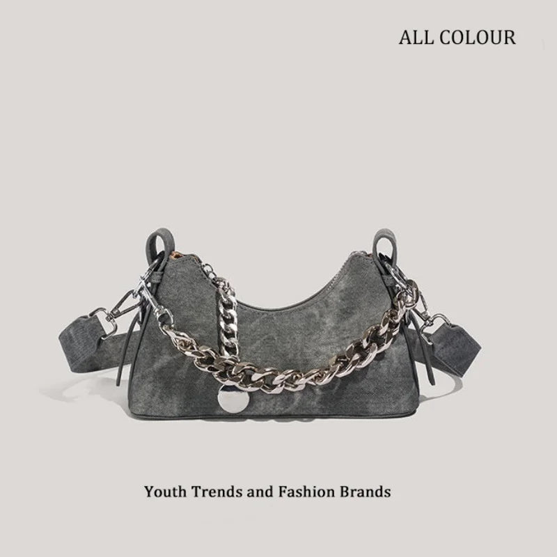 Y2K Chain Patchwork Shoulder Bag - Harajuku Style Crossbody